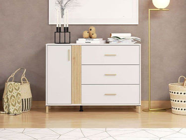 Granada Cashmere and Artisan Oak Effect Chest of Drawers with Three Drawers and One Door - UK Luxury Furniture
